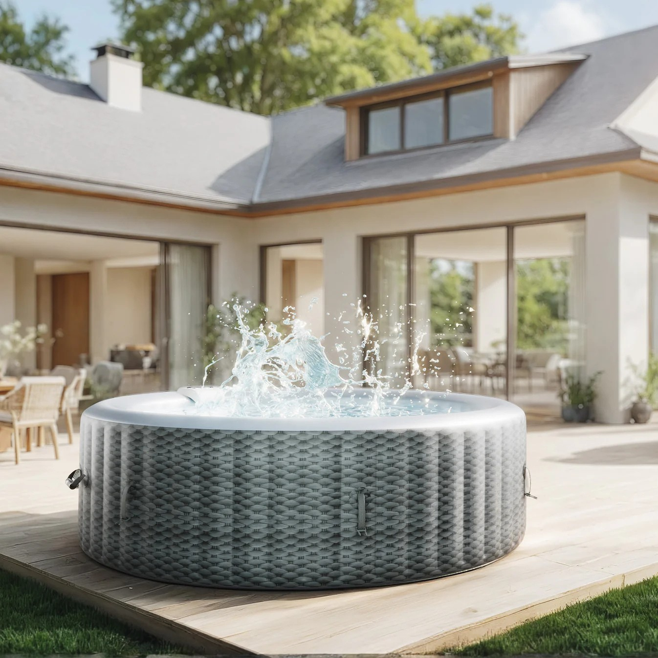 Relxtime 4-6 Person Portable Inflatable Hot Tub Round Outdoor Spa Blow Up Hottub with Control Panel, 130 Soothing Bubble Jets, with Heater Pump, Filter Cartridge, Gray